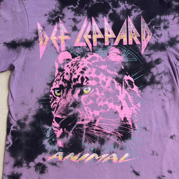 Def Leppard T-Shirt Adult S Animal Graphic Purple Tie-Dye Black Light Rock Band - Picture 4 of 8